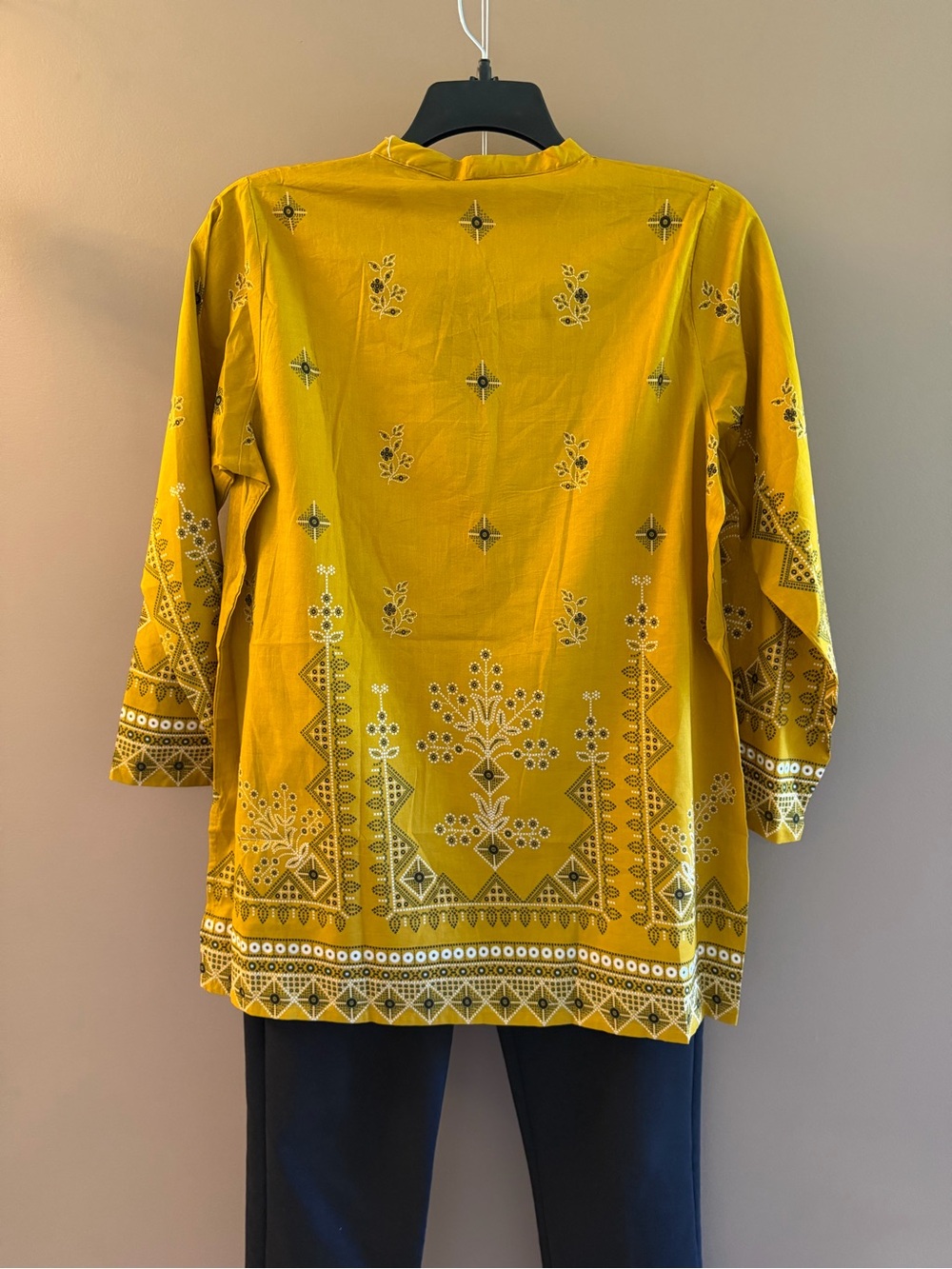 Lightweight Summer Mustard Yellow Kurta w/Tassel & Mirror Accent / Tunic / Lawn - Picture 2 of 10